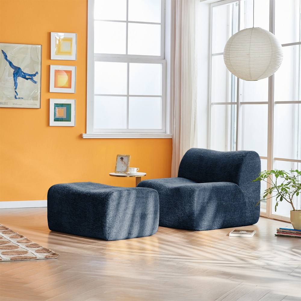 Space-Saving Single Foam Sofa Chair with Footrest & Pillow