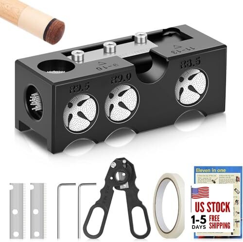 Billiards Pool Cue Tip Shaper, Pool Cue Tips Replacement Kit, Black 10 in 1