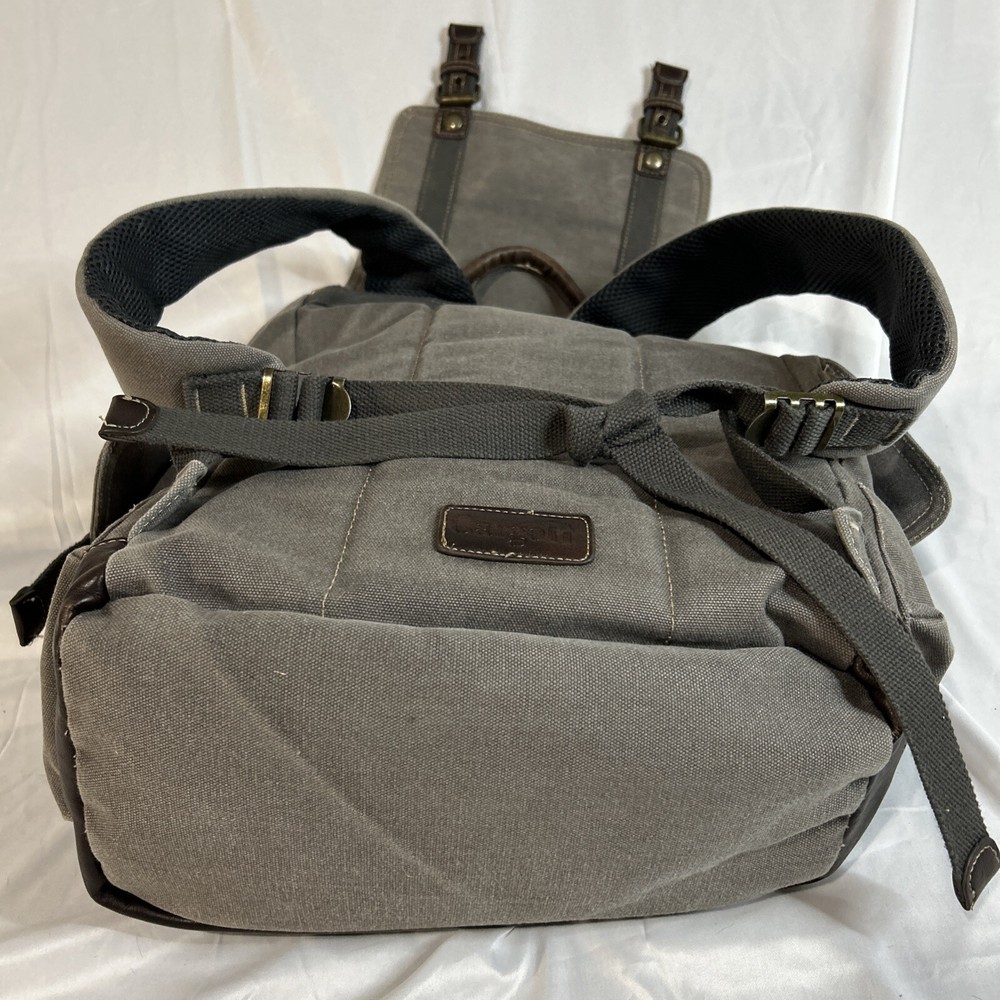Cargoit Gray Canvas Backpack Magnetic Closures Pockets Straps and A Deep Inside
