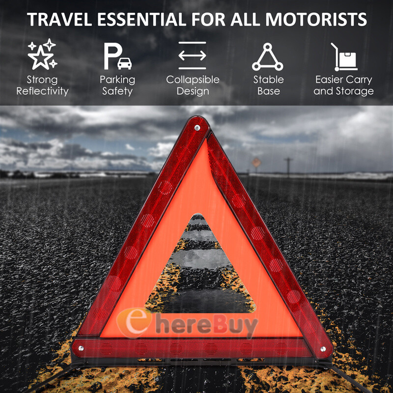 3 Pack Car Emergency Warning Triangles, Reflective Roadside Safety Triangle Kit