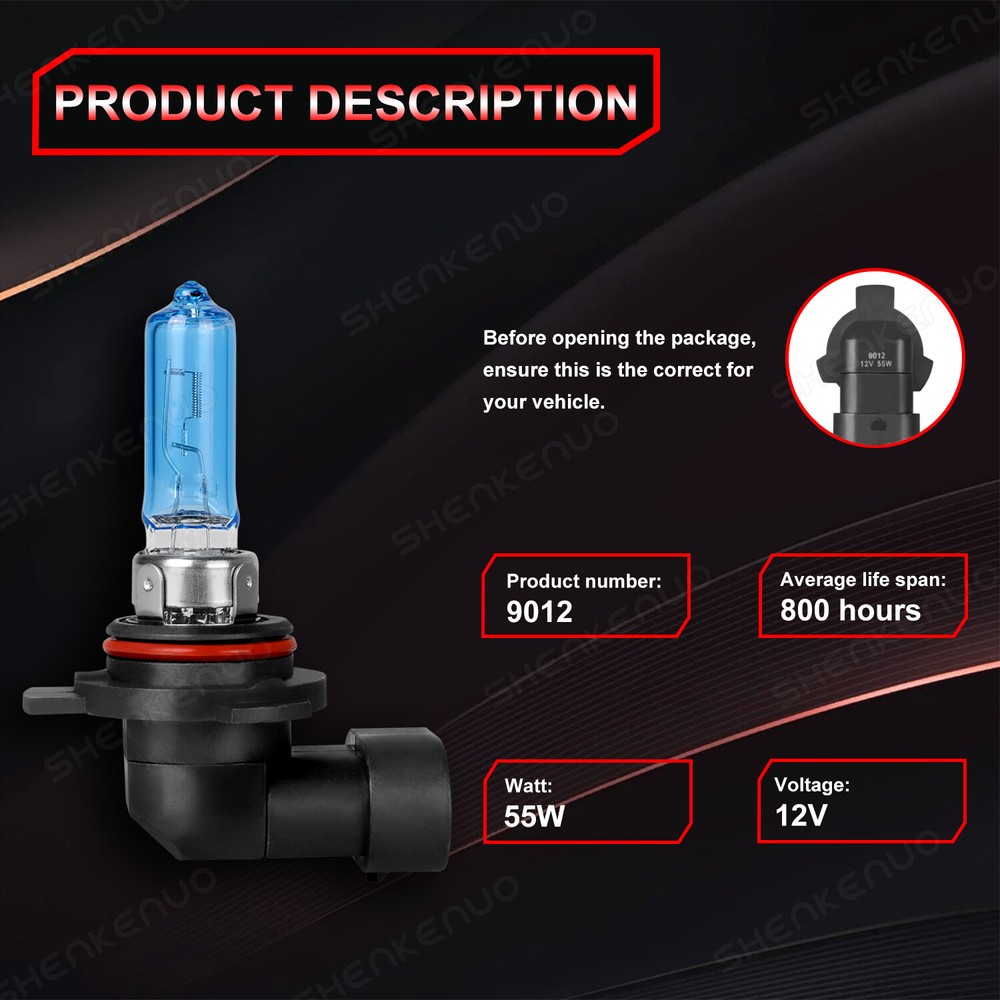 2x 9012/HIR2 Halogen 55W Low-Beam Headlight Bulbs Bright White Glass Replacement