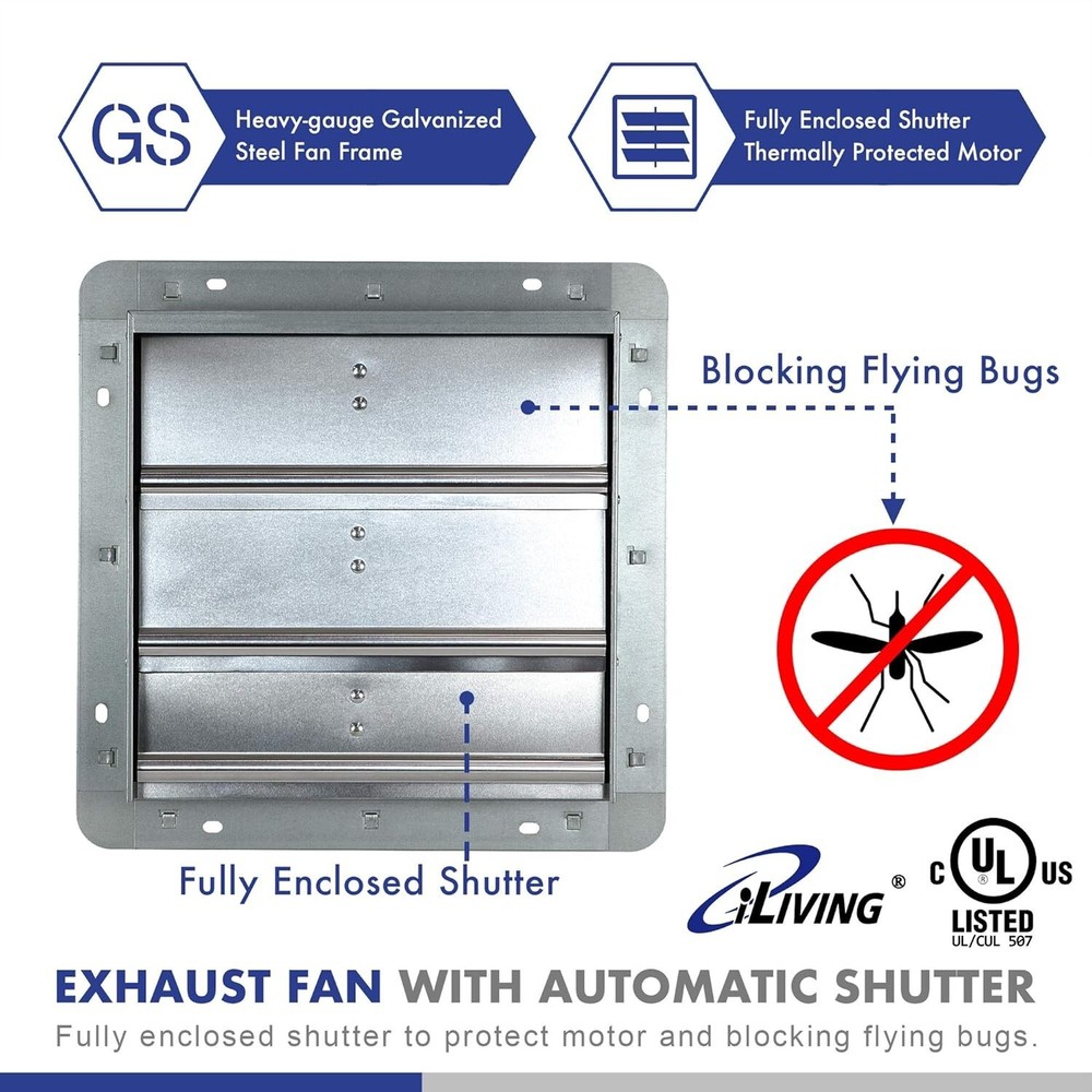 Powerful 960 CFM Wall Mounted Exhaust Fan with Variable Speed & Thermal Control
