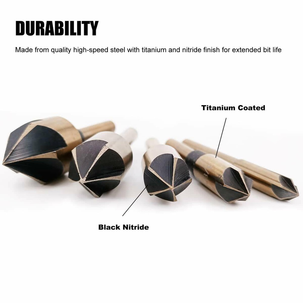 5pcs HSS Industrial Countersink Drill Bit Set Counter Sink Chamfer Angle US Ship