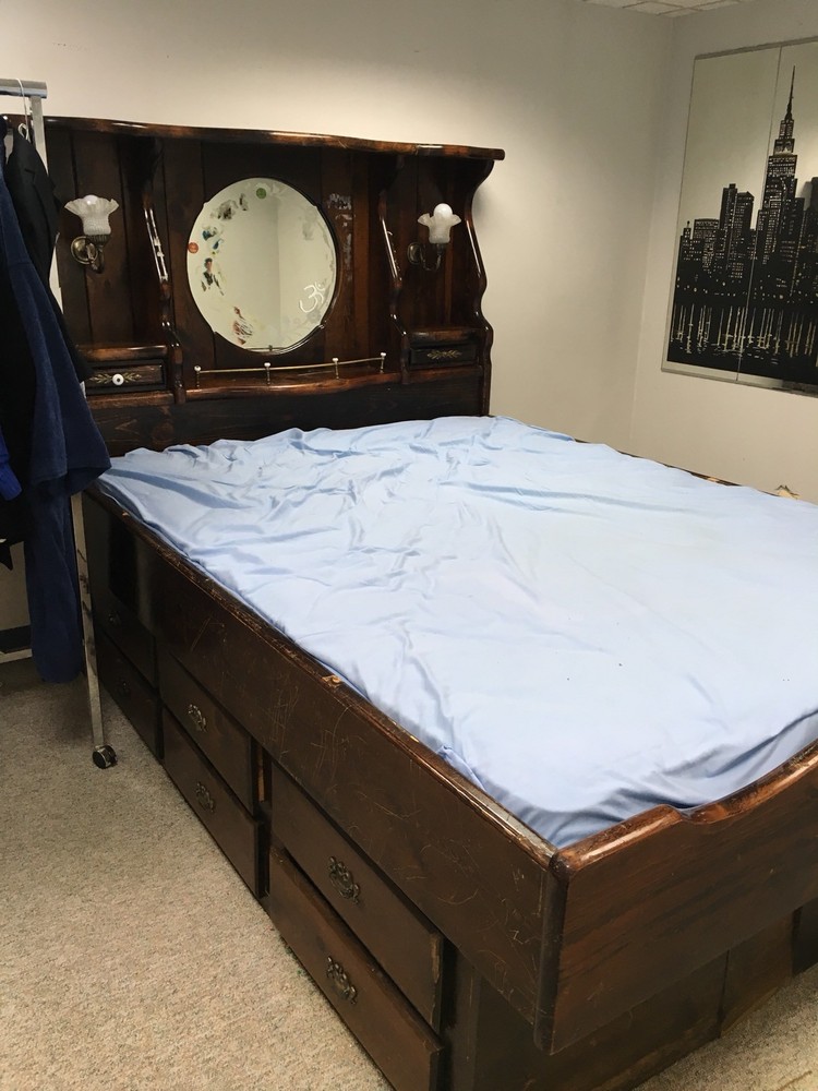 Solid Wood Bed With Lamp Drawers And Mattress