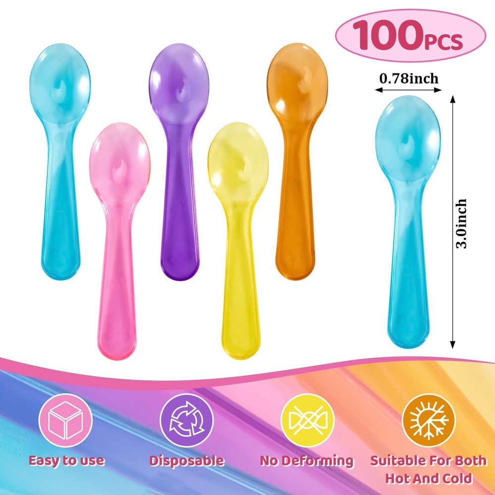 Mini Spoons - 100PCS Dessert Spoons Plastic Disposable Cutlery Small Plastic ...