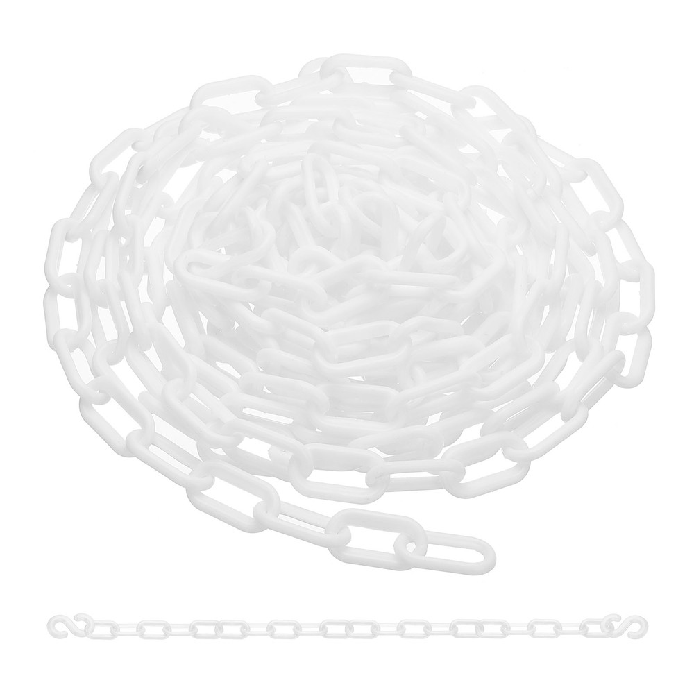 13Ft Plastic Chain Barrier Safety Link Chain with 2 S-Hooks White