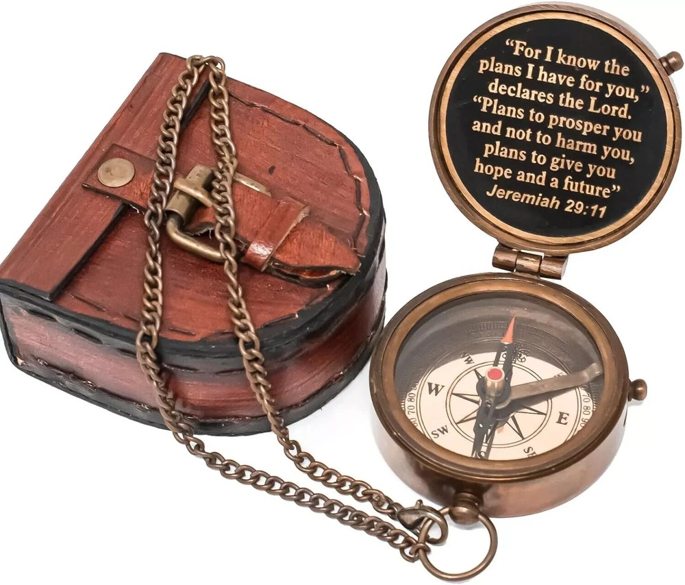 Engraved Personalized Inscription Brass Compass Baptism Birthday Easter Gift