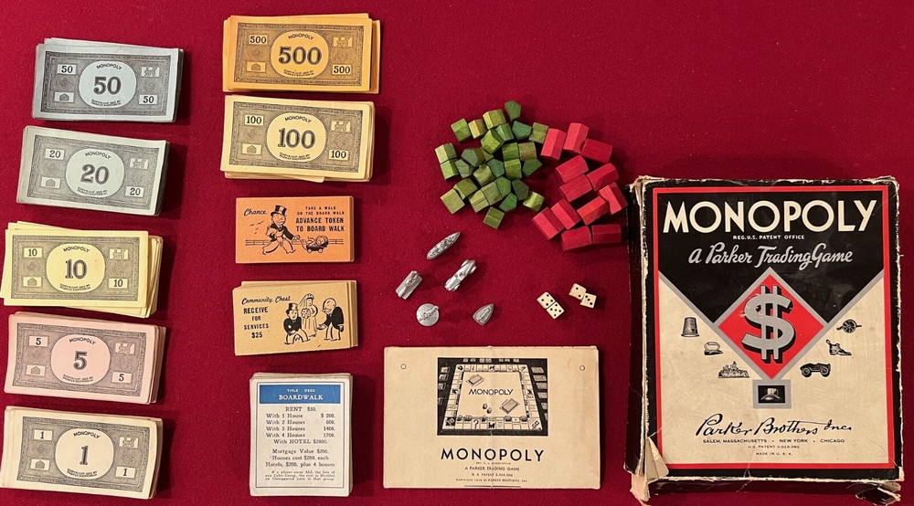 Vintage 1946 Monopoly Game. Board, Game Pieces, Instructions