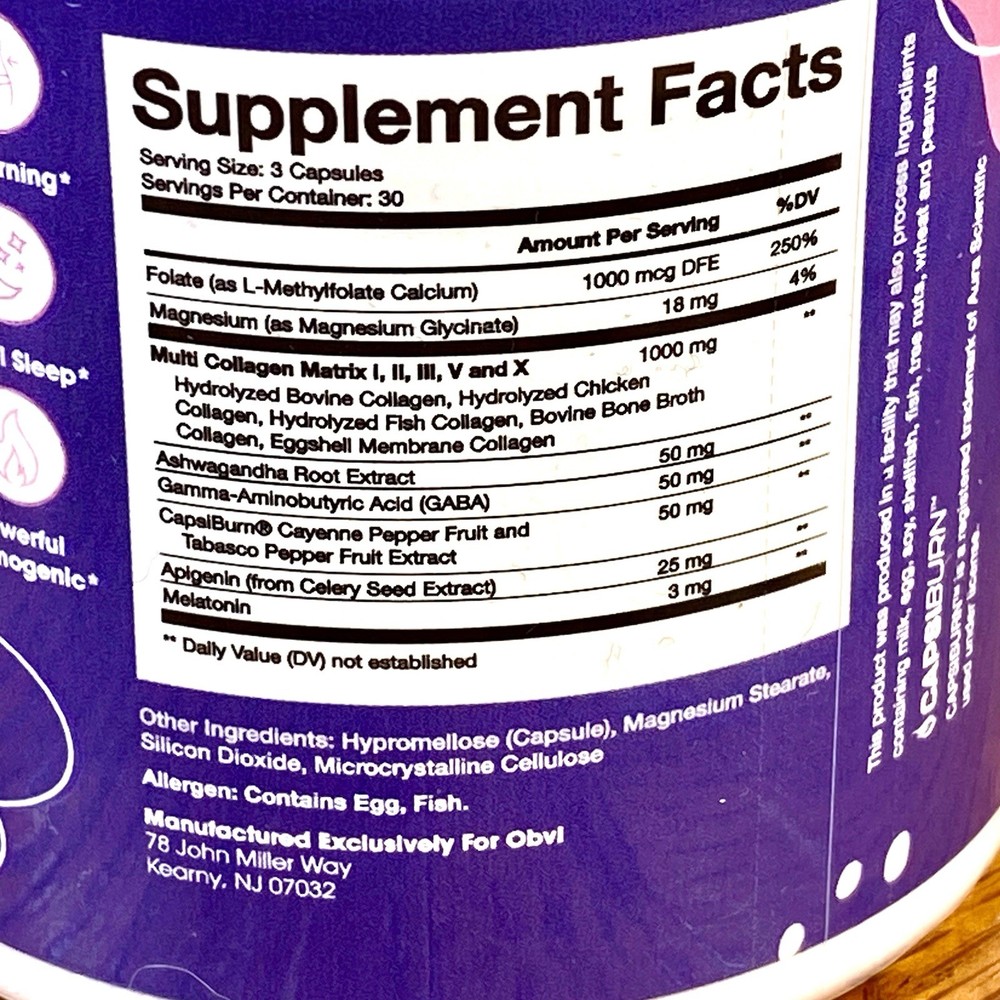 OBVI ~ Collagenic Burn PM ~ 90 Capsules ~ Exp 07/2028