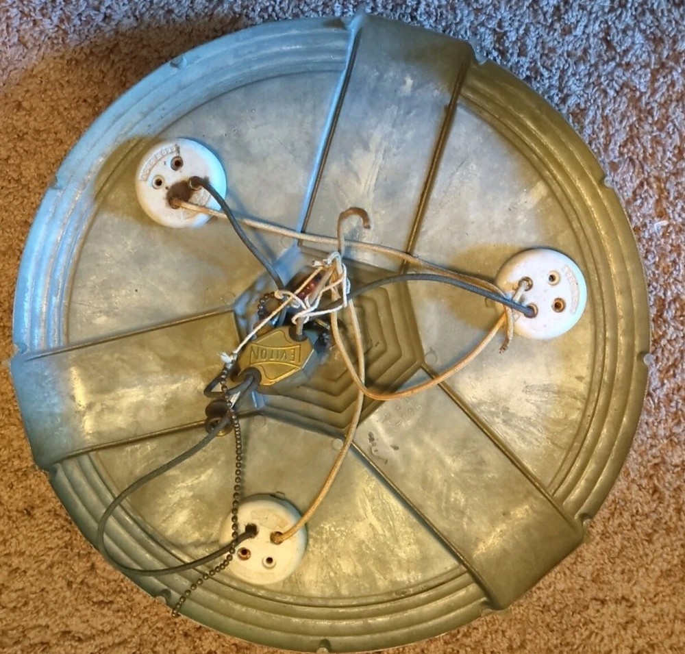 Vintage / Antique 3 Socket Cast Iron Ceiling Lamp Art Deco