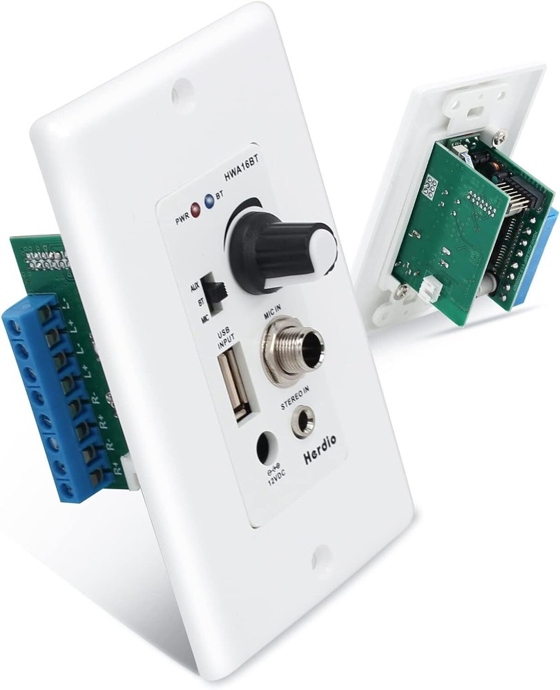 Herdio 4-Channels Bluetooth in Wall Amplifier Volume Control USB/MIC/AUX(3.5mm)