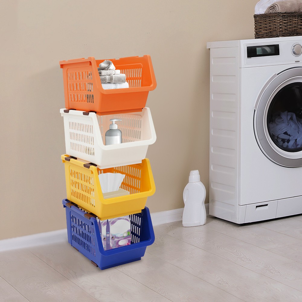 4 PCS Stacking Storage Baskets Modern Storage Bins Stackable Organizer Baskets