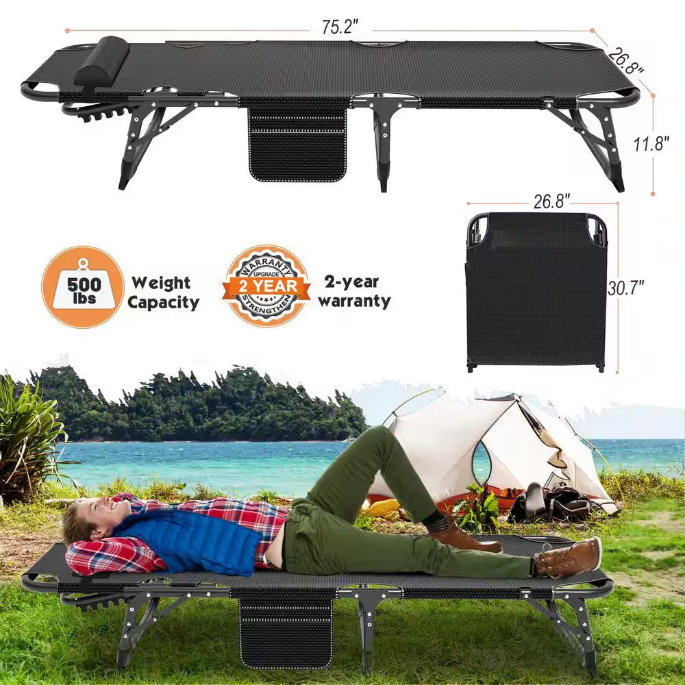 Folding Sleeping Cots Bed with Mattress and Pillow, Folding Camping Cot, Adjusta