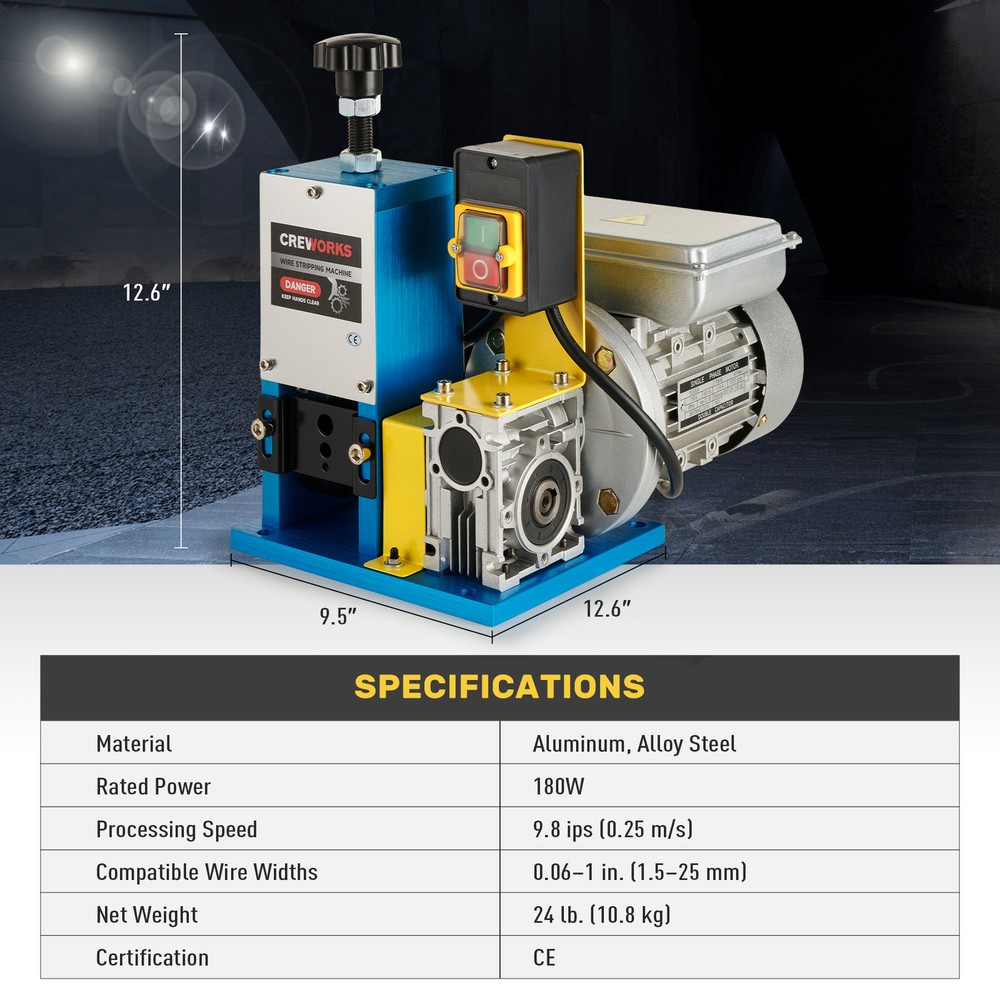 CREWORKS Wire Stripping Machine Copper Cable Peeling Stripper Metal Recycle Tool