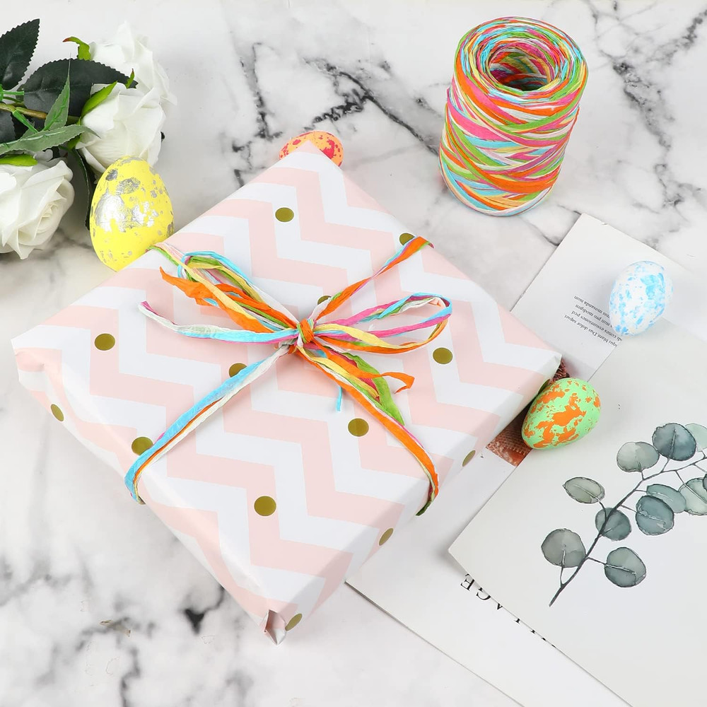 Colored Raffia Paper Ribbon,262Ft Craft Raffia Paper String Twine for Easter Spr