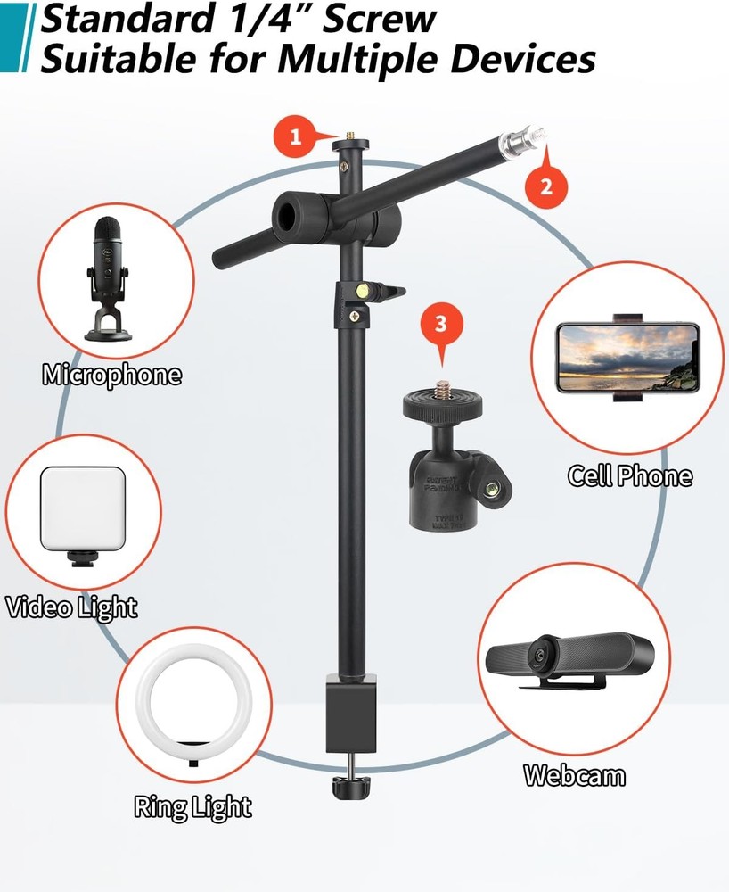 Overhead Camera Mount Desk Stand, Arm Clamp 1DFPGBL, Black