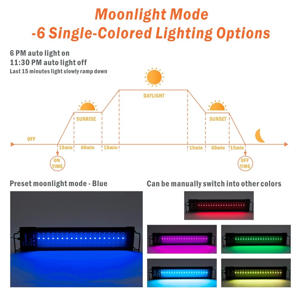 hygger Aquarium Light 18 24 30 36 48" with Bracket Adjustable Timer/Brightness