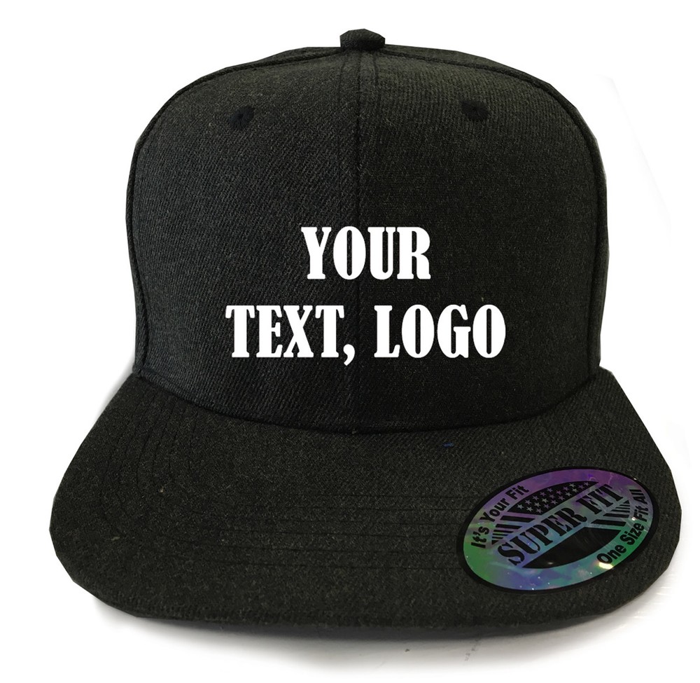 New Printed Text Logo Custom Personalized Flat Bill Premium Snapback Hat Cap