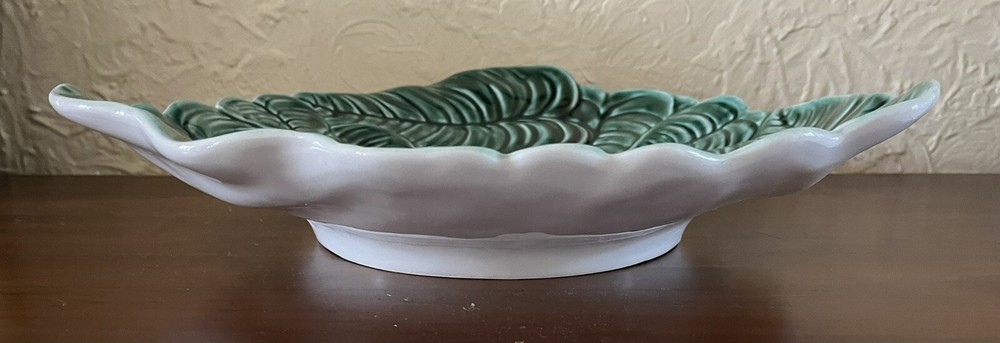 Ceramic Serving Platter Italy White With Green Leaves Triangle Shape Never Used