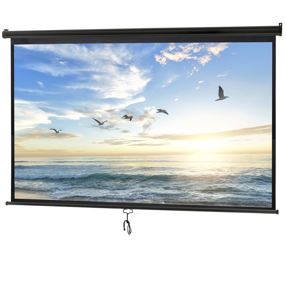 100" Projector Screen Manual Pull Down 16:9 Projection Home Theater Movie Black