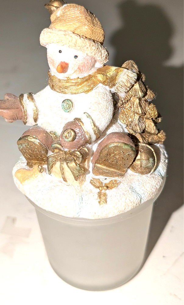 Golden Snowman Candle Holder
