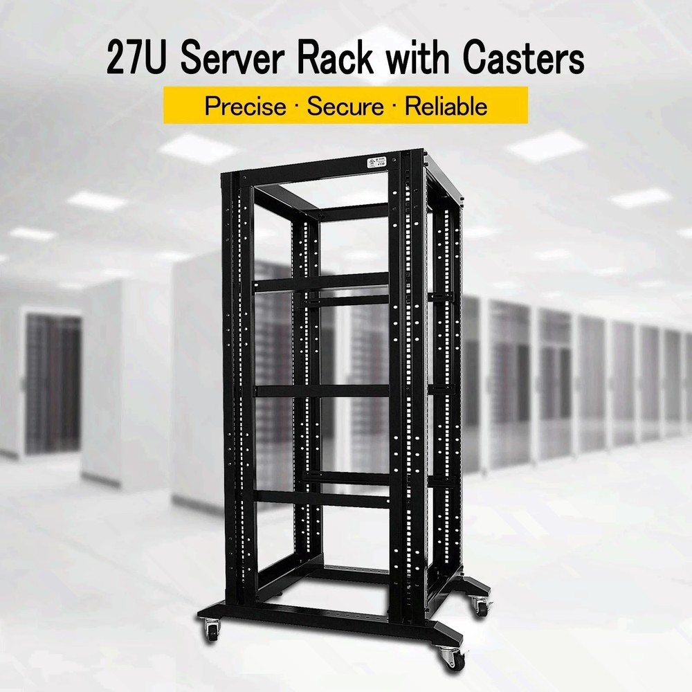 27U 4 Post Open Frame Server Rack 19in Network Cabinet 800mm Deep w L Rails