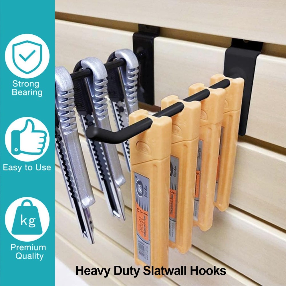 50Pcs 6" Heavy Duty Black Slatwall Panel Hooks