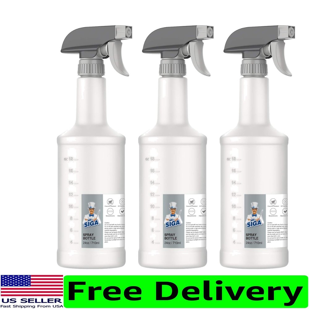 24 oz Plastic Spray Bottles with Measurements - 3 Pack for Cleaning