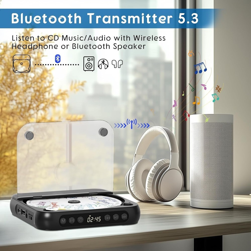 Portable CD Player Personal CD Players with Bluetooth for Car, Rechargeable S...