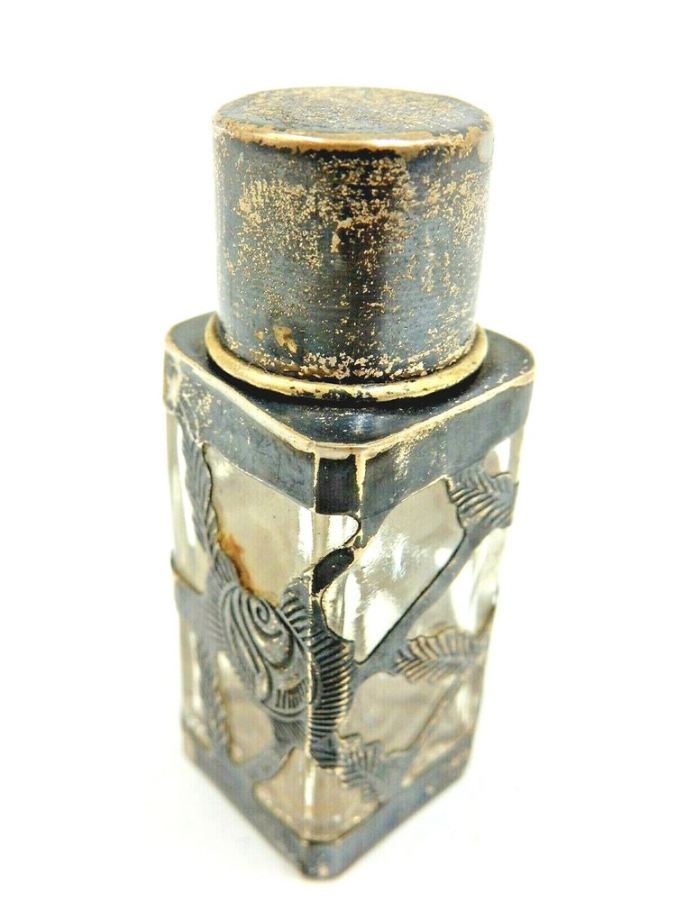 VINTAGE PERFUME BOTTLE WITH STERLING SILVER DECOR / ACCENTS
