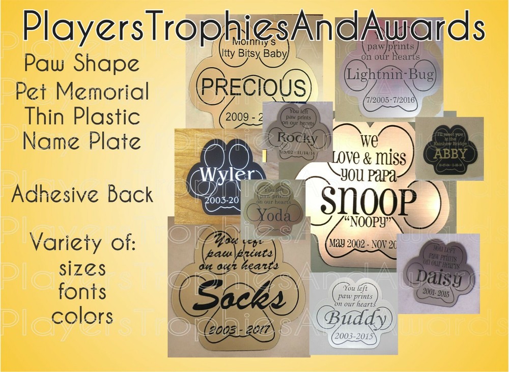 Paw Shape PET MEMORIAL name plate thin plastic CUSTOM laser ENGRAVED tag PTA