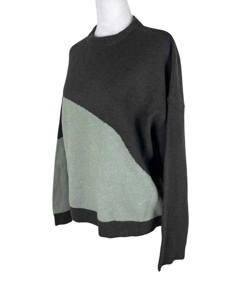 Oak + Fort Patterned Knit Relaxed Colorblock Sweater Crown Blue Iris Size Small