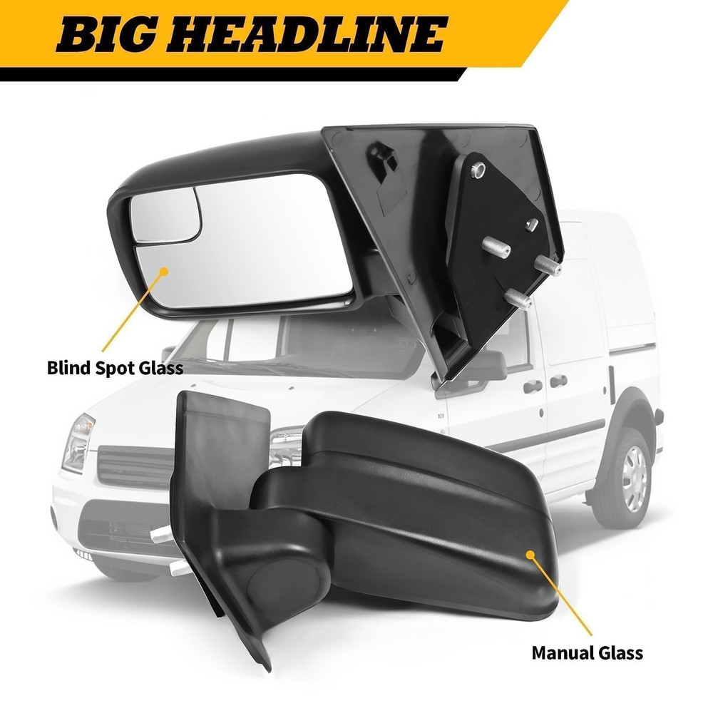 Left Side Mirror Assembly Compatible with 2011-2013 Transit Connect Textured