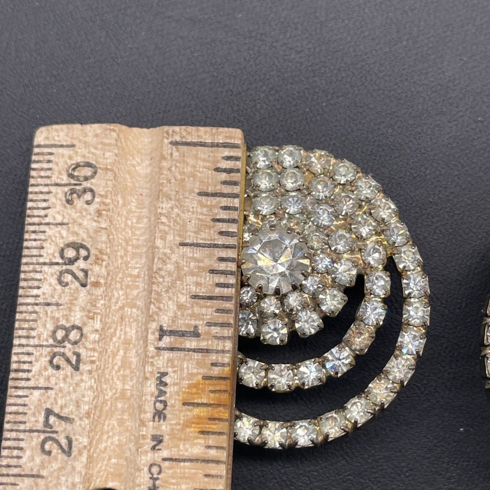 Rhinestone Round Circle Clip-On Earrings Silver Tone