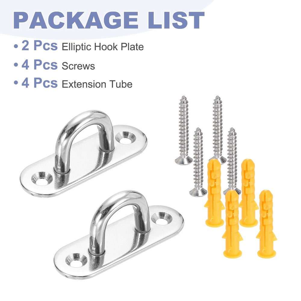 2Pcs M6 Eyelet Bracket Set Elliptic Hook Plate and Hook, Silver