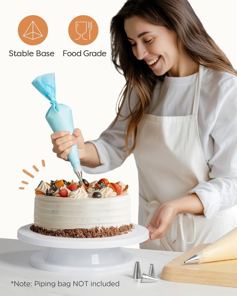 Elevate Your Baking: 11-Inch White Rotating Cake Turntable for Easy Decorating