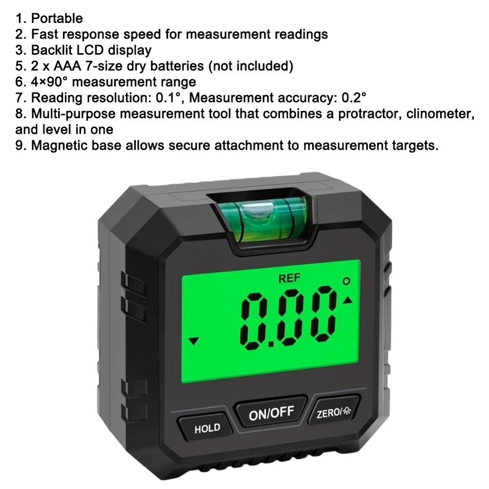 Magnetic Digital Protractor with Hold and Nought Functions for Accurate Use