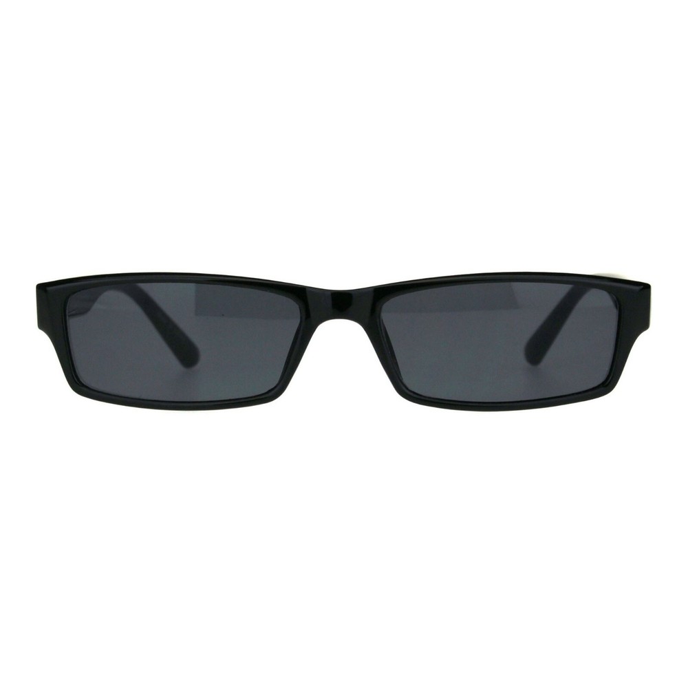 Small Rectangular Frame Sunglasses Spring Hinge Unisex Black UV 400