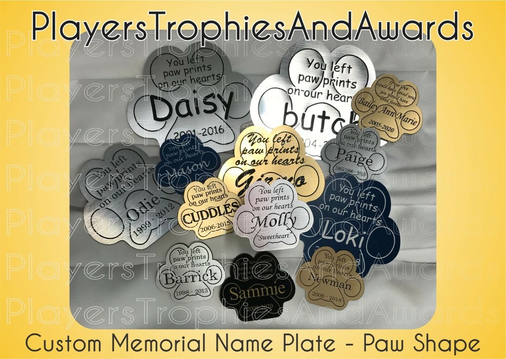 Paw Shape PET MEMORIAL name plate thin plastic CUSTOM laser ENGRAVED tag PTA