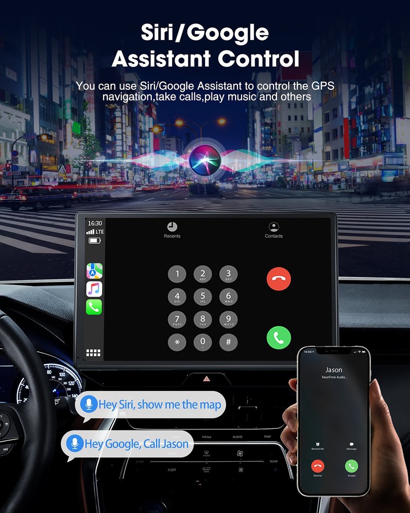 Wireless Apple Carplay Android Auto 9in Touch Screen Car Stereo w/ Backup Camera