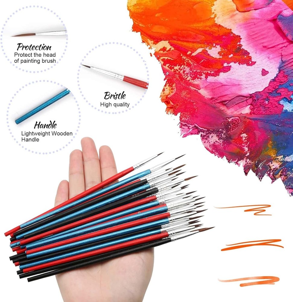 Anezus Tiny Detail Paint Brushes 30 Pcs Small, Medium, Large, Multicolor