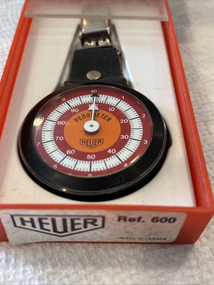 VINTAGE HEUER PEDOMETER REF. 600 MILES ORIGINAL BOX & INSTRUCTIONS