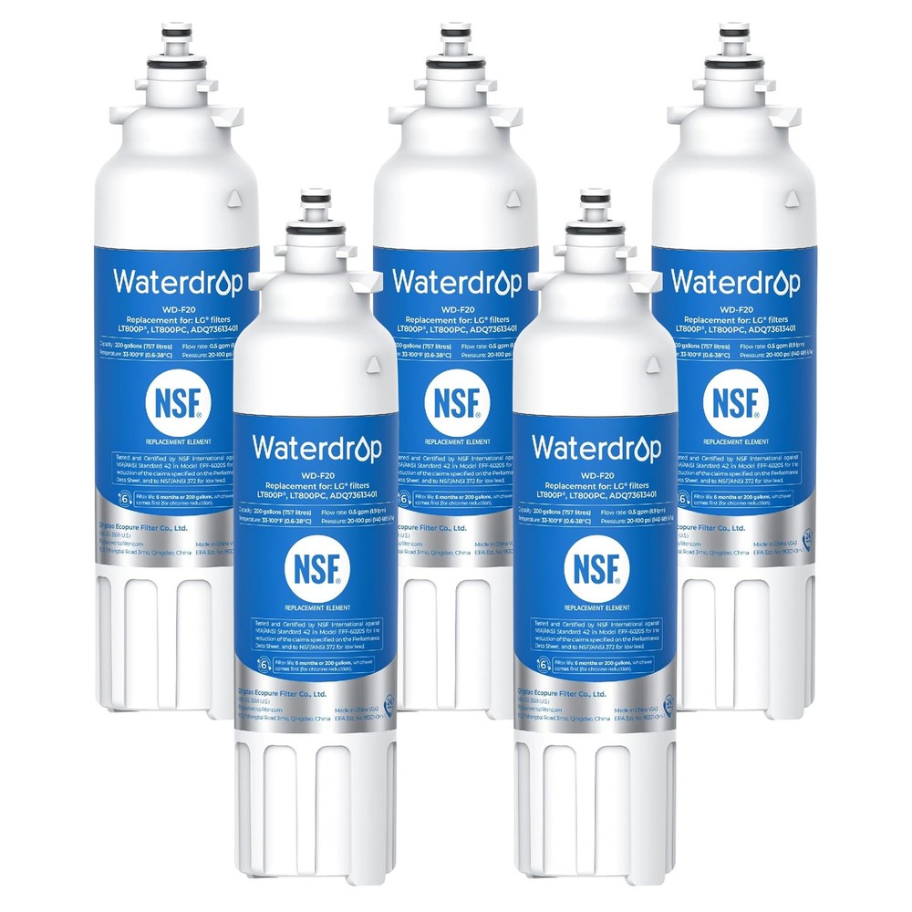 Waterdrop Refrigerator Water Filter, Replacement for LG® LT800P®, Pack of 5