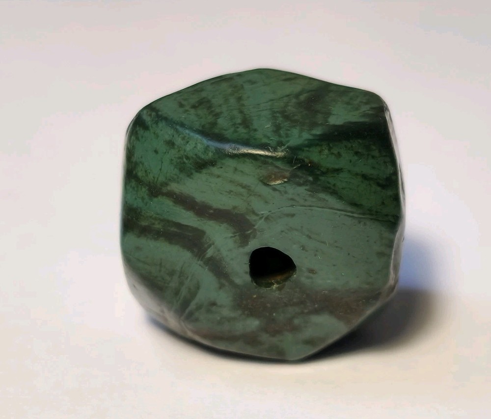 20.5mm ANCIENT LARGE CORNERLESS CUBE GREEN JASPER STONE BEAD