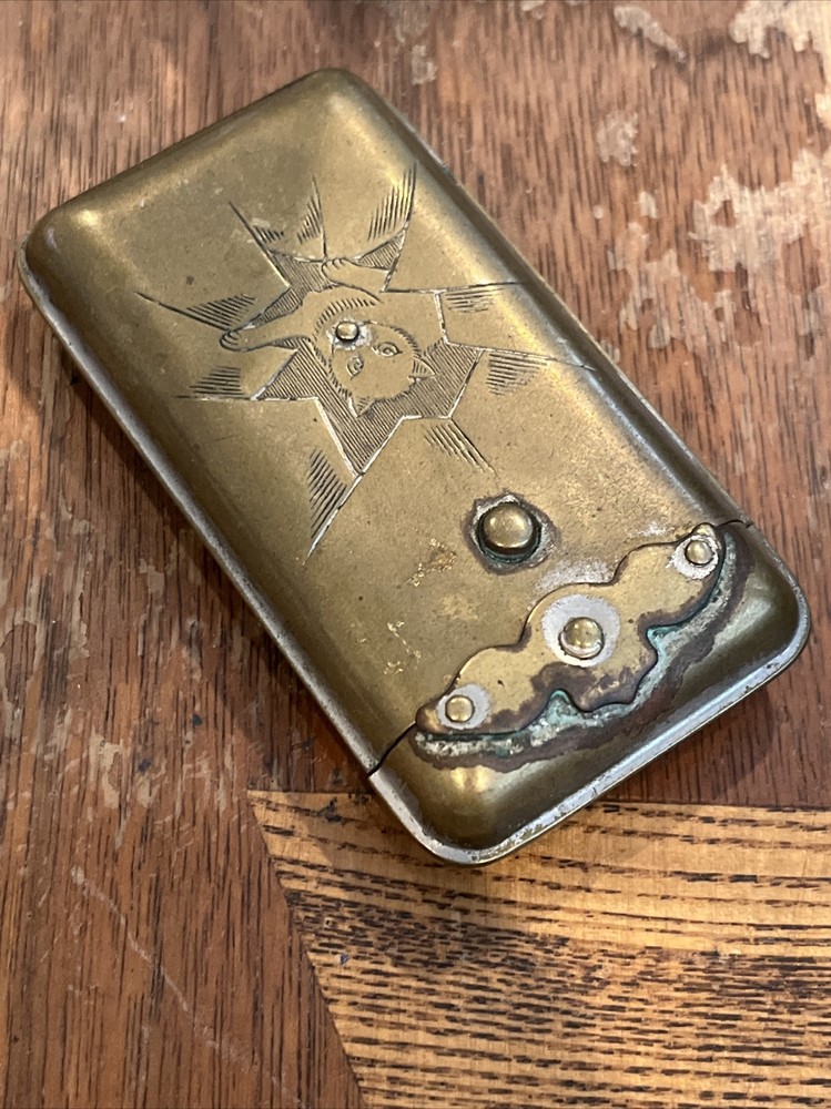 Antique Match Safe Pocket Holder - Cat Engraving