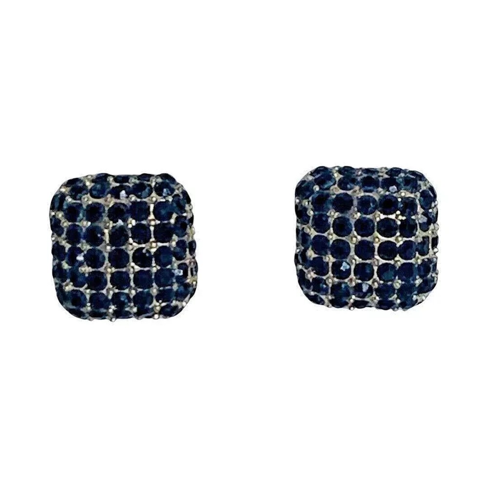 Black Earrings Crystal Square Stud .5" Classic Minimalist Vintage