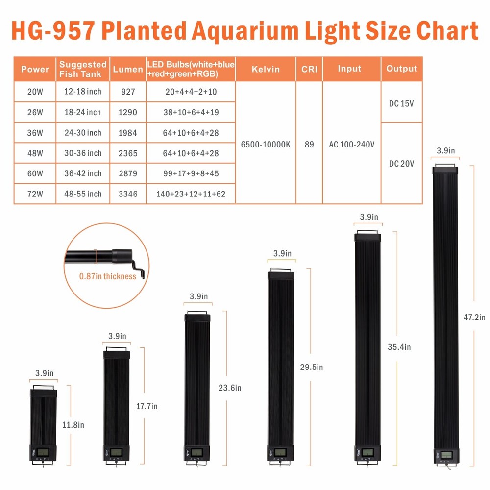 hygger Aquarium LED Light with Timer Adjustable Brightness 18 24 30 36 48"