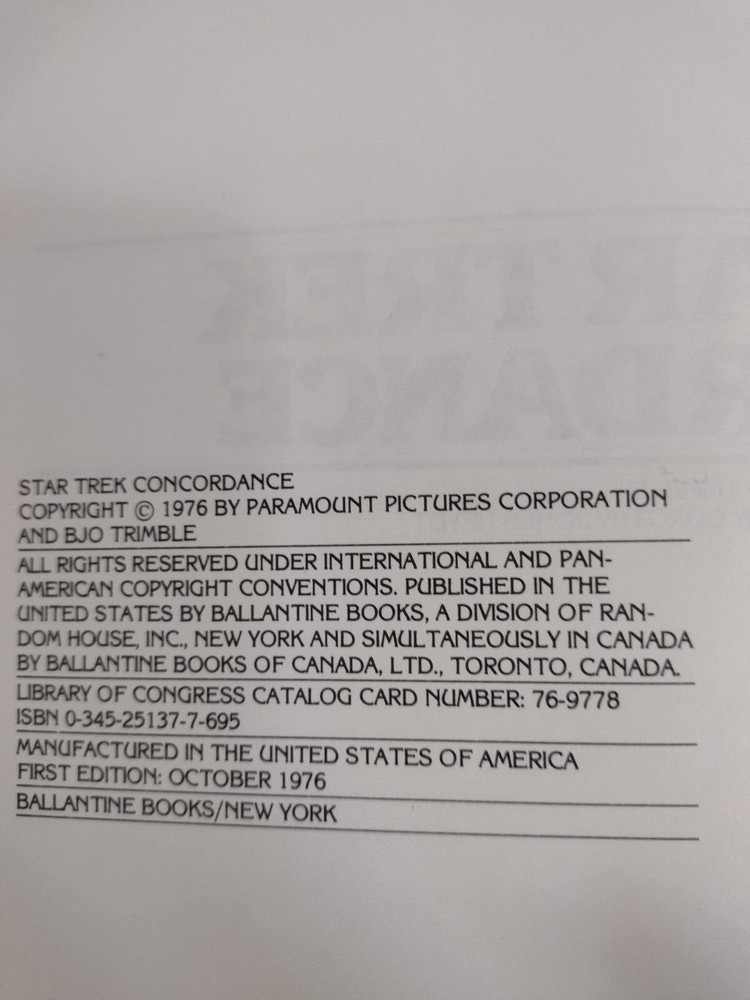 STAR TREK Concordance First Edition 1976