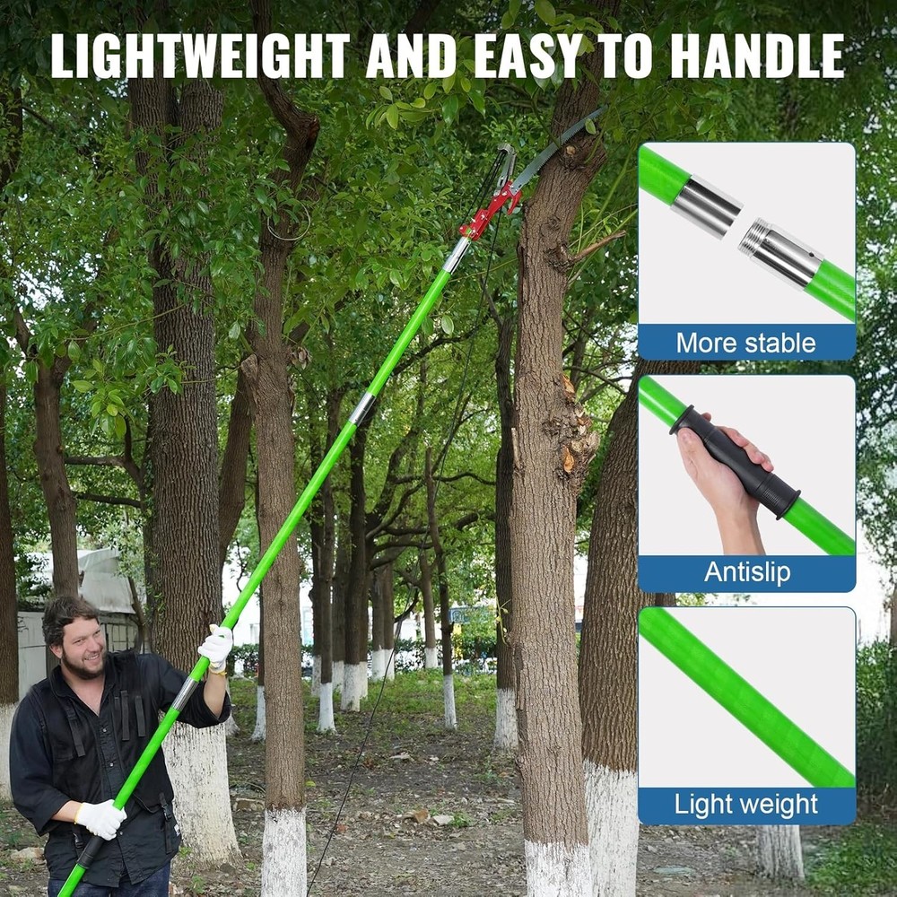30 Ft Manual Pole Saw Extendable Tree Pruner Blade & Scissors Set W/ 9