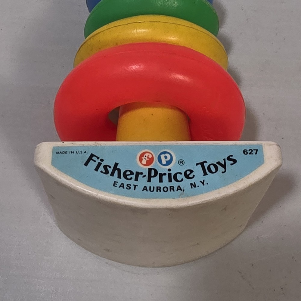 Vintage Fisher-Price Rock-A-Stack #627 Rainbow Stacking Rings Toy Missing Ring